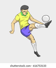 soccer player action kick the ball.  cartoon vector and illustration