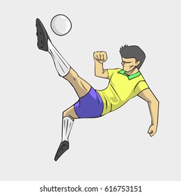 soccer player action kick the ball.  cartoon vector and illustration