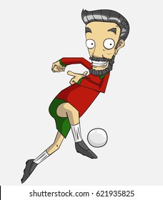 soccer player action kick the ball.  cartoon vector and illustration