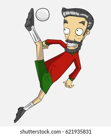 soccer player action kick the ball.  cartoon vector and illustration