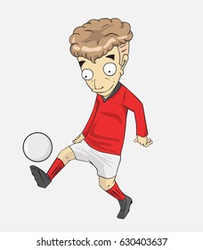 soccer player action kick the ball.  cartoon vector and illustration