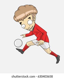 soccer player action kick the ball.  cartoon vector and illustration