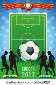 Soccer player in action on starry sky background. Creative vector design. Abstract football poster. Original illustration sports series with place for your text, eps8