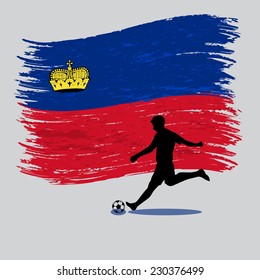 Soccer Player action with Principality of Liechtenstein  flag on background vector