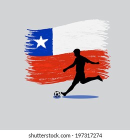 Soccer Player action with Republic of Chile flag on background 