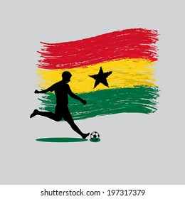 Soccer Player action with Republic of Ghana flag on background 