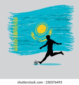 Soccer Player action with Republic of Kazakhstan flag on background vector