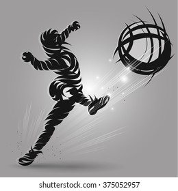 Soccer player in action shooting design ink style