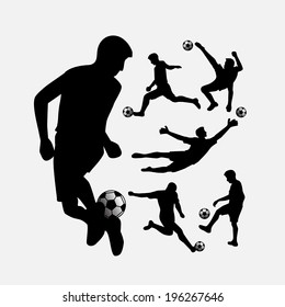 Soccer player action silhouettes with ball set for your design