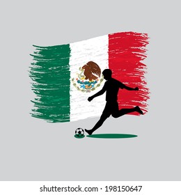 Soccer Player action with United Mexican States flag on background 