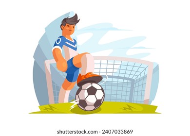 Soccer Player in Action, vector illustration. Scene captures a dynamic and energetic moment from a soccer game