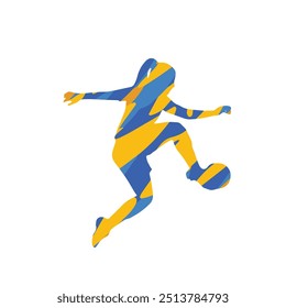 Soccer Player in Action with Yellow and Blue Paint Splashes