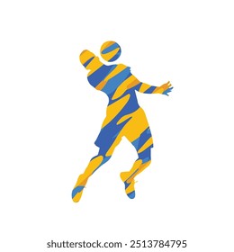 Soccer Player in Action with Yellow and Blue Paint Splashes