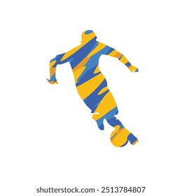 Soccer Player in Action with Yellow and Blue Paint Splashes