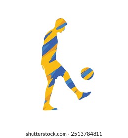Soccer Player in Action with Yellow and Blue Paint Splashes