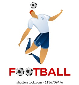 Soccer player against the background of the stadium. Lettering Football. Football player in campionship. Fool color vector illustration in flat style isolated on white background.