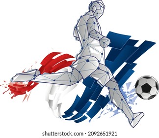 Soccer player against the background of the stadium Football player in full color vector illustration