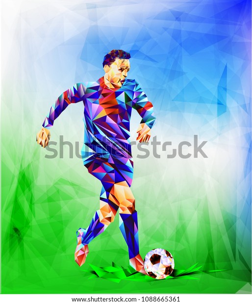 スタジアムの背景にサッカー選手 白い背景に三角形のフルカラーベクターイラスト のベクター画像素材 ロイヤリティフリー