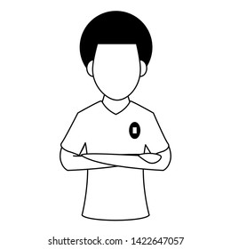 Soccer player with arms crossed profile cartoon vector illustration graphic design