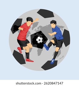 Soccer Player Athlete with Ball and Earth Globe Background Vector