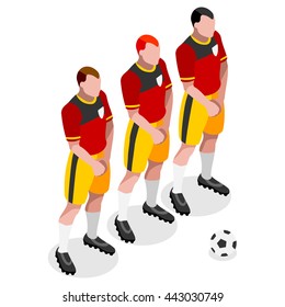 Soccer Player. Athlete Football Barrier Players. World Soccer Championship. Concept of events Spirit. Football Match People Set Competition. Euro European Cup insight. Isometric 3d flat Vector Image