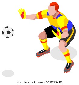 Soccer Player. Athlete Football Goalkeeper Block World Soccer Championship. Concept of events. Football Match International Competition. Euro European Cup insight. 3d flat Isometric Cup Set Vector