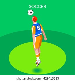 Soccer Player. Athlete Football Header Player. World Soccer Championship. Concept of Sport Spirit. Football Match People Set Competition. Euro European Cup events. Sporting Cup Vector Image