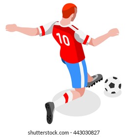 Soccer Player. Athlete Football Striker. World Soccer Championship. Concept of events Spirit. Football Match People Set Competition. Euro European Cup insight. Isometric 3d flat Cup Vector Russia 2018