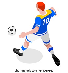 Soccer Player. Athlete Football Striker. World Soccer Championship. Concept of events Spirit. Football Match People Set Competition. Euro European Cup insight. Isometric 3d flat Cup Vector Image