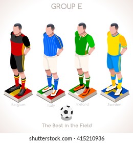 Fußballspieler Athletes.Vector France 2016 Match. Fußball-Europameisterschaft Fußball-Spiel.Fußball International Match Illustration. Fußball-Europameisterschaft 2016 Sportsman Pedestal Isometric