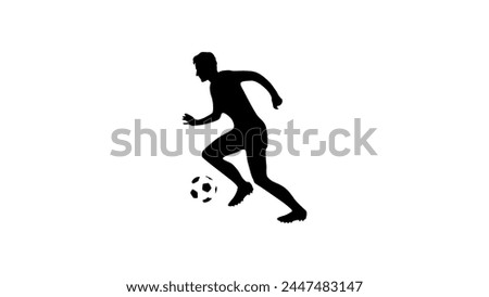 soccer player with ball, black isolated silhouette