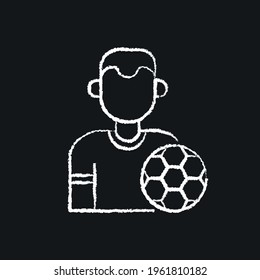 Soccer player with ball chalk icon. Football. Customizable thin line contour symbols. Isolated vector outline illustrations.