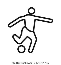 Soccer player with ball icon Black line art vector logo