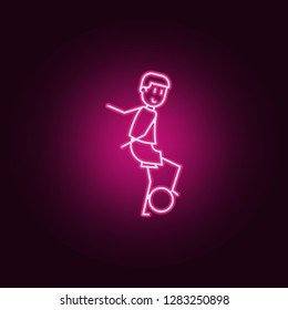 soccer player with ball icon. Elements of Soccer in action in neon style icons. Simple icon for websites, web design, mobile app, info graphics