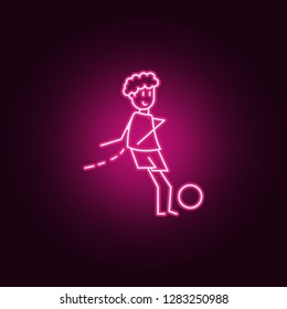 soccer player with ball icon. Elements of Soccer in action in neon style icons. Simple icon for websites, web design, mobile app, info graphics