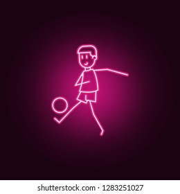 soccer player with ball icon. Elements of Soccer in action in neon style icons. Simple icon for websites, web design, mobile app, info graphics