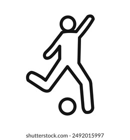 Jugador de fútbol con el Vector del juego de gráficos lineales del icono de la bola