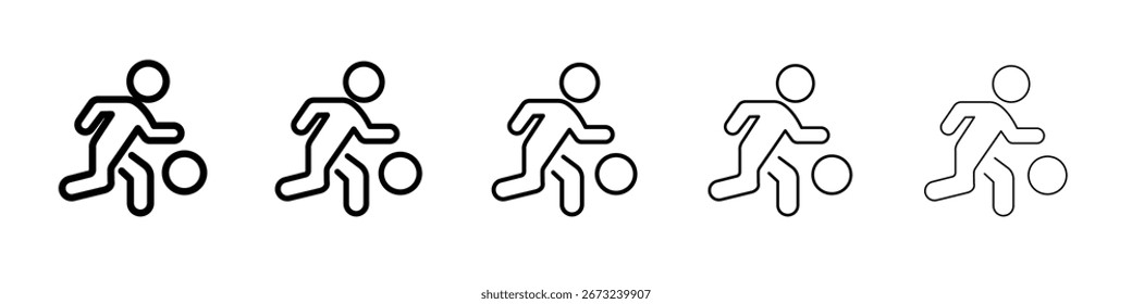Jugador de fútbol con el icono de la pelota de la línea delgada Conjunto de contorno o colección