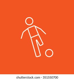 Soccer player with ball line icon for web, mobile and infographics. Vector white icon isolated on red background.