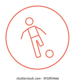 Soccer player with ball line icon.