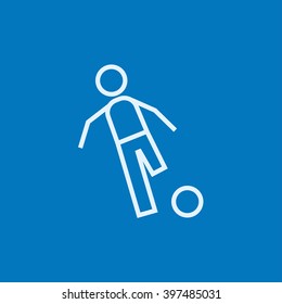 Soccer player with ball line icon.