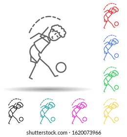 soccer player with ball multi color style icon. Simple thin line, outline vector of soccer in action icons for ui and ux, website or mobile application