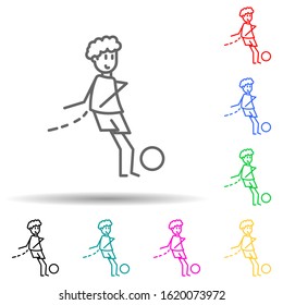 soccer player with ball multi color style icon. Simple thin line, outline vector of soccer in action icons for ui and ux, website or mobile application