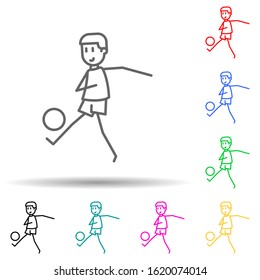 soccer player with ball multi color style icon. Simple thin line, outline vector of soccer in action icons for ui and ux, website or mobile application