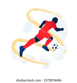 Soccer player with ball on abstract background.  Vector illustration in flat style. 