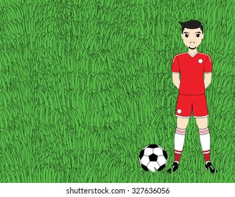 Soccer player with ball on football stadium field