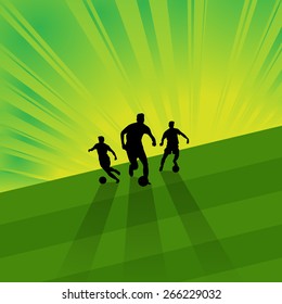 soccer player ball on green field light background vector illustration