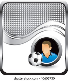 soccer player and ball on silver wave background