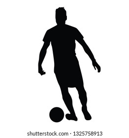Soccer player with soccer ball silhouette vector isolated on white background. Vector