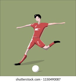 Soccer Player with Ball in stadium. Light, stands, fans. Vector Illustration